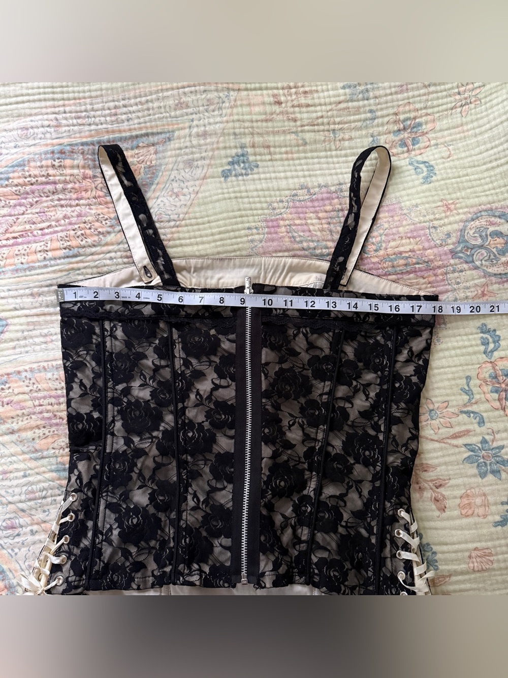 Vintage 90s y2k Tripp NYC Black Floral Lace Corset Top XL Whimsigoth Romantic - Picture 7 of 9